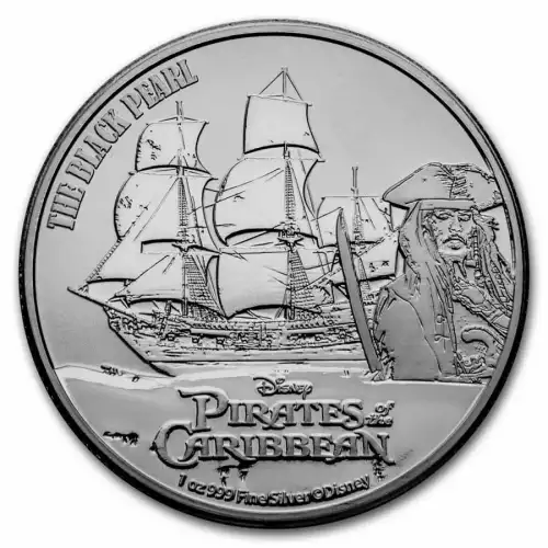2021 Niue 1 oz Silver $2 Disney Pirates of the Caribbean Black Pearl Captain Jack Sparrow Johnny Depp Coin